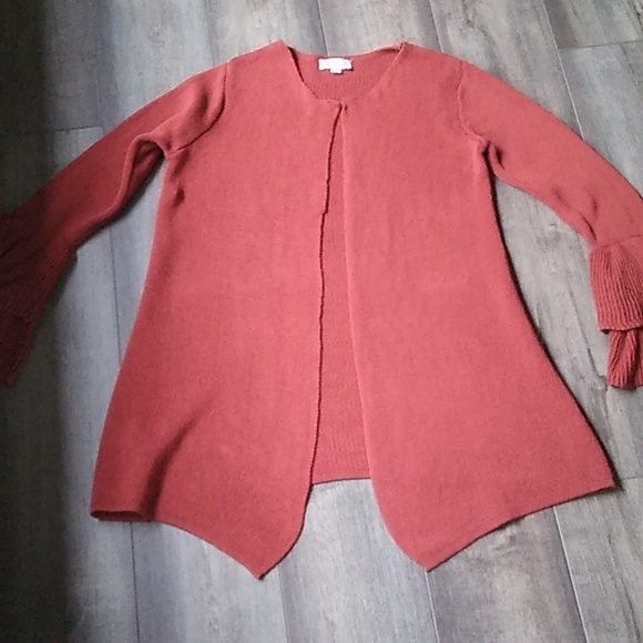 LOFT RUST COLOR RUFFLE SLEEVE SWEATER/CARDIGAN/SHRUG - Picture 4 of 7